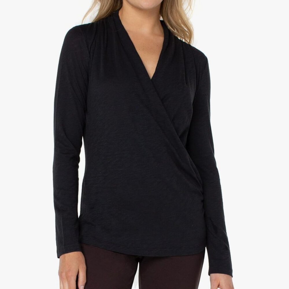 Liverpool Los Angeles Black Drape Front Cardigan Women’s Small Long Sleeve Light